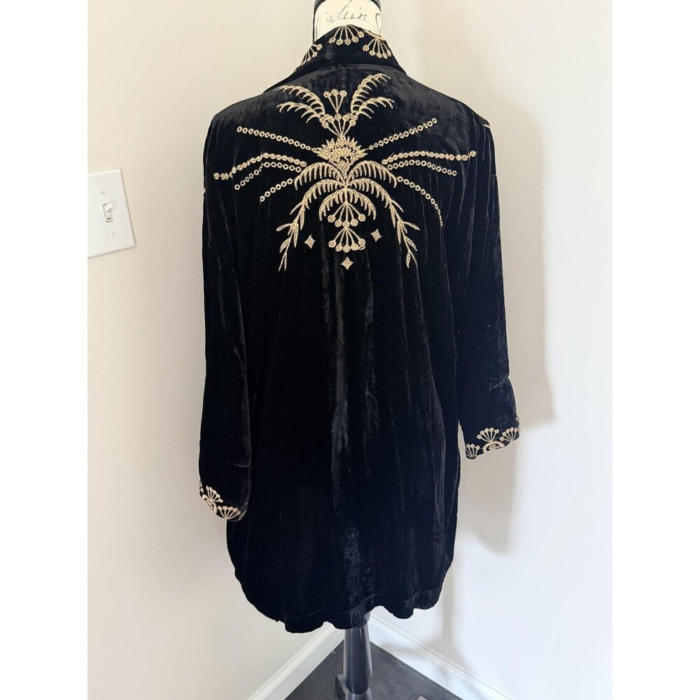 Johnny Was Kimono Jacket Womens Large Black Velvet Floral Embroidered Boho - Picture 10 of 10